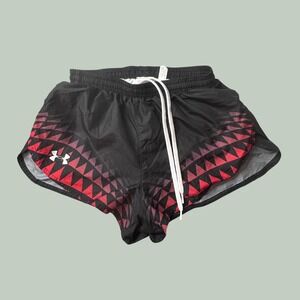 Under Armour Running Shorts Women Small Black Red Geometric Split Leg UJTSSPM